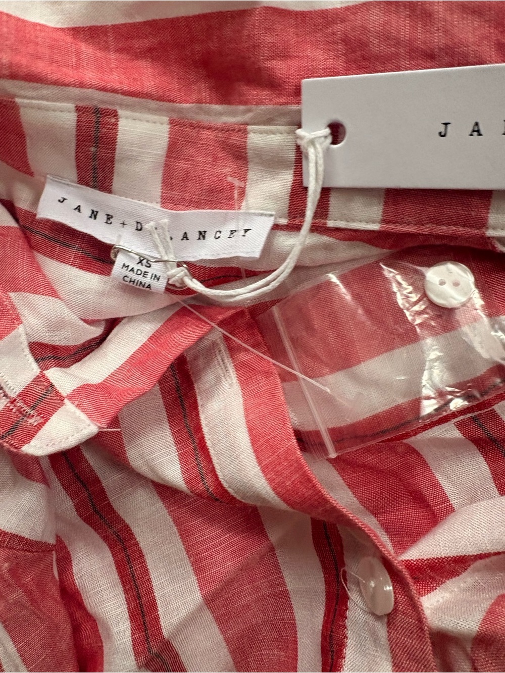 Jane + Delancey Red and White Striped Button-Up Top